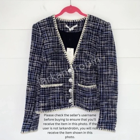 NEW Veronica Beard Bosea Tweed Cotton Blend Jacket Navy Multi 12 - Picture 14 of 17